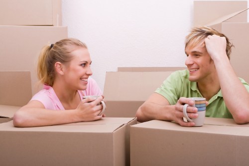 Local movers handling boxes and furniture in a Peckham flat