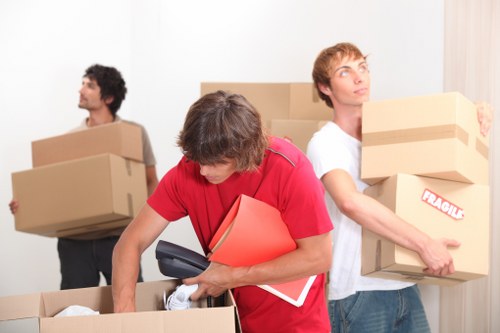 Packed office equipment prepared for relocation services