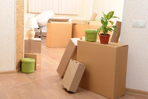 Packed boxes and furniture prepared for storage near Peckham