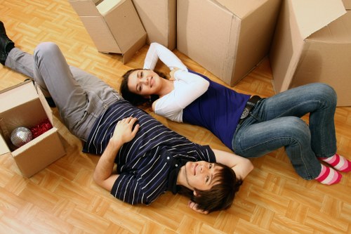 Prepared boxes and office items for a commercial move in Peckham